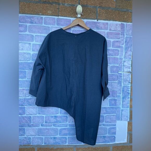 Harshman Womens Mabel Cotton Asymmetrical blue Top large - Picture 12 of 17